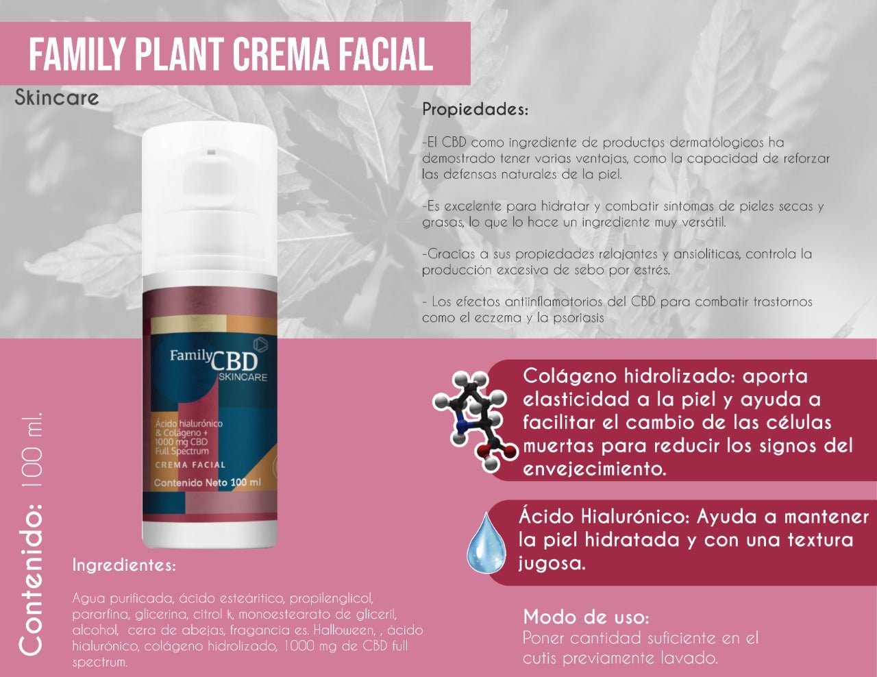 Crema Antiedad CBD / Ácido hialurónico / Colágeno - Family Cbd Mexico
