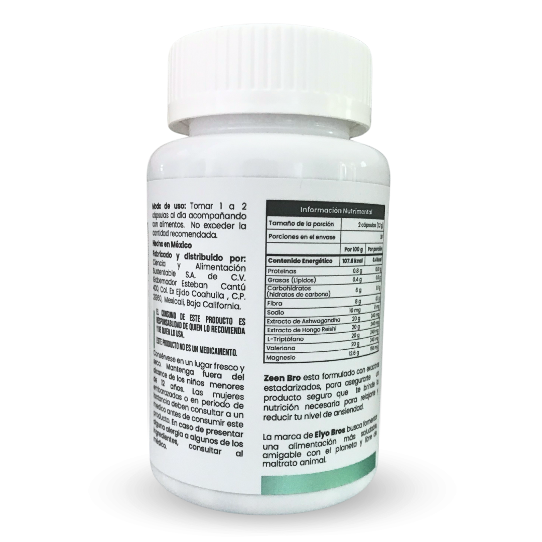 Zeen FÓRMULA MEJORADA (magnesio, ashwagandha, reishi, triptofano, valeriana)