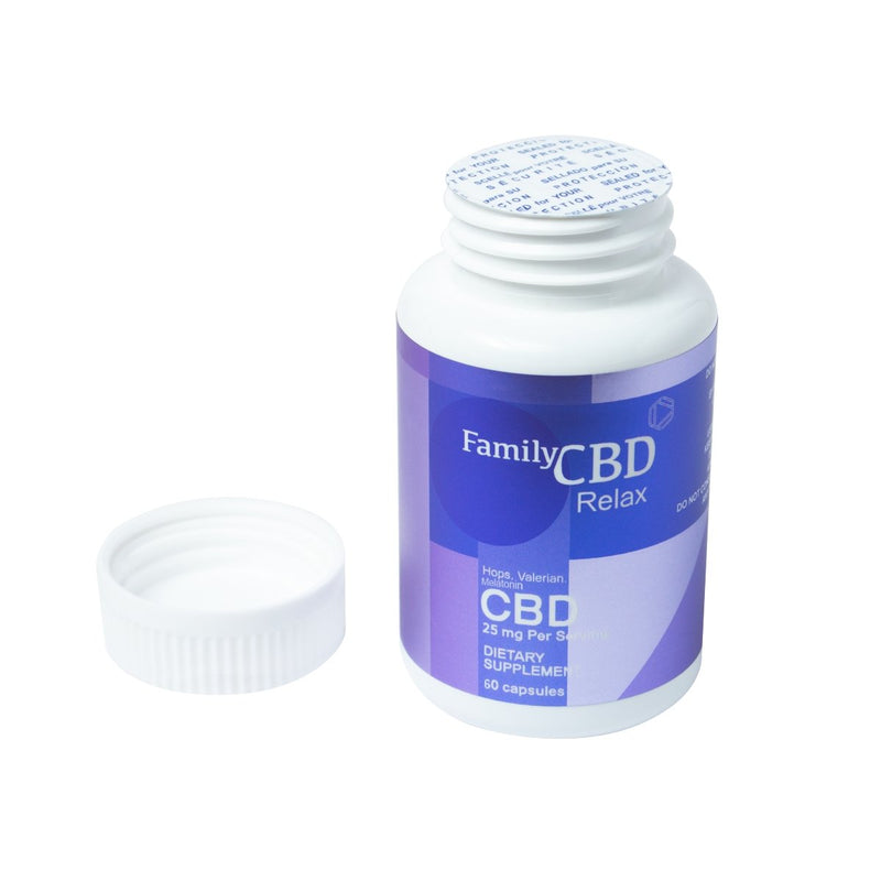 Cápsulas RELAX para Insomnio de CBD 1500 mg + Lúpulo + Valeriana + Melatonina 60 Cápsulas - Family Cbd Mexico