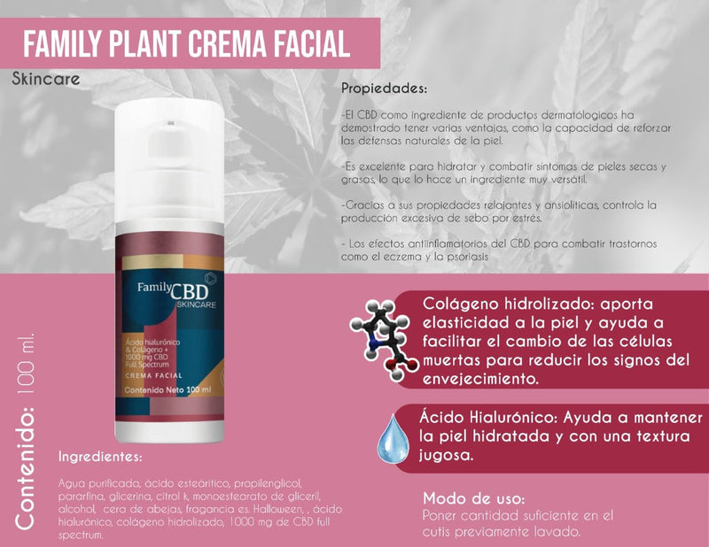 Crema Antiedad CBD / Ácido hialurónico / Colágeno - Family Cbd Mexico