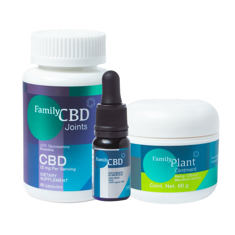 Paquete Sin Dolor: 1 cápsulas + 1 pomada + 1 CBD (10 ml) - Family Cbd Mexico
