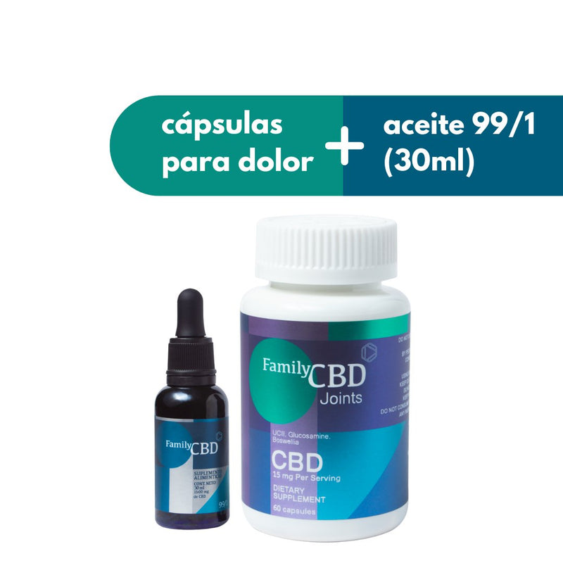 Paquete Star Aceite 99/1 10 30 ml y cápsulas para dolor de glucosamina, colágeno, boswellia y cbd - Family Cbd Mexico